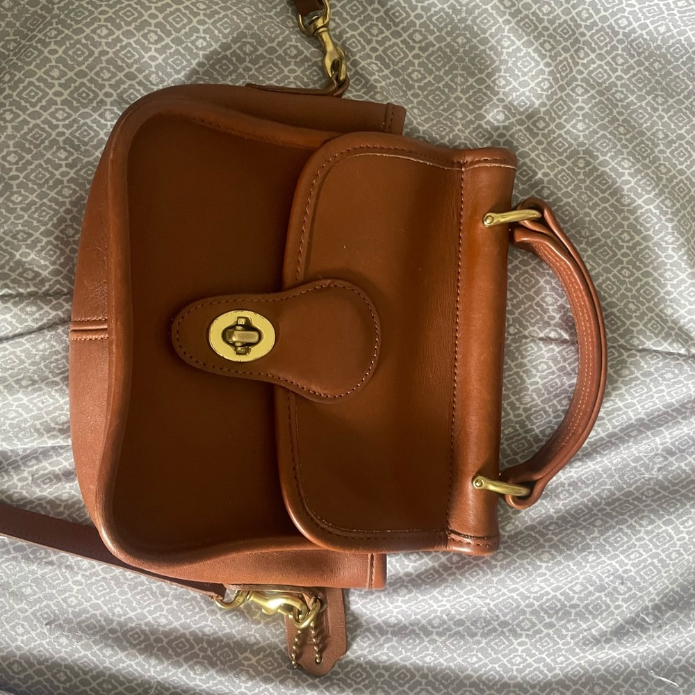 Coach Brown and Gold Satchel with Structured Design